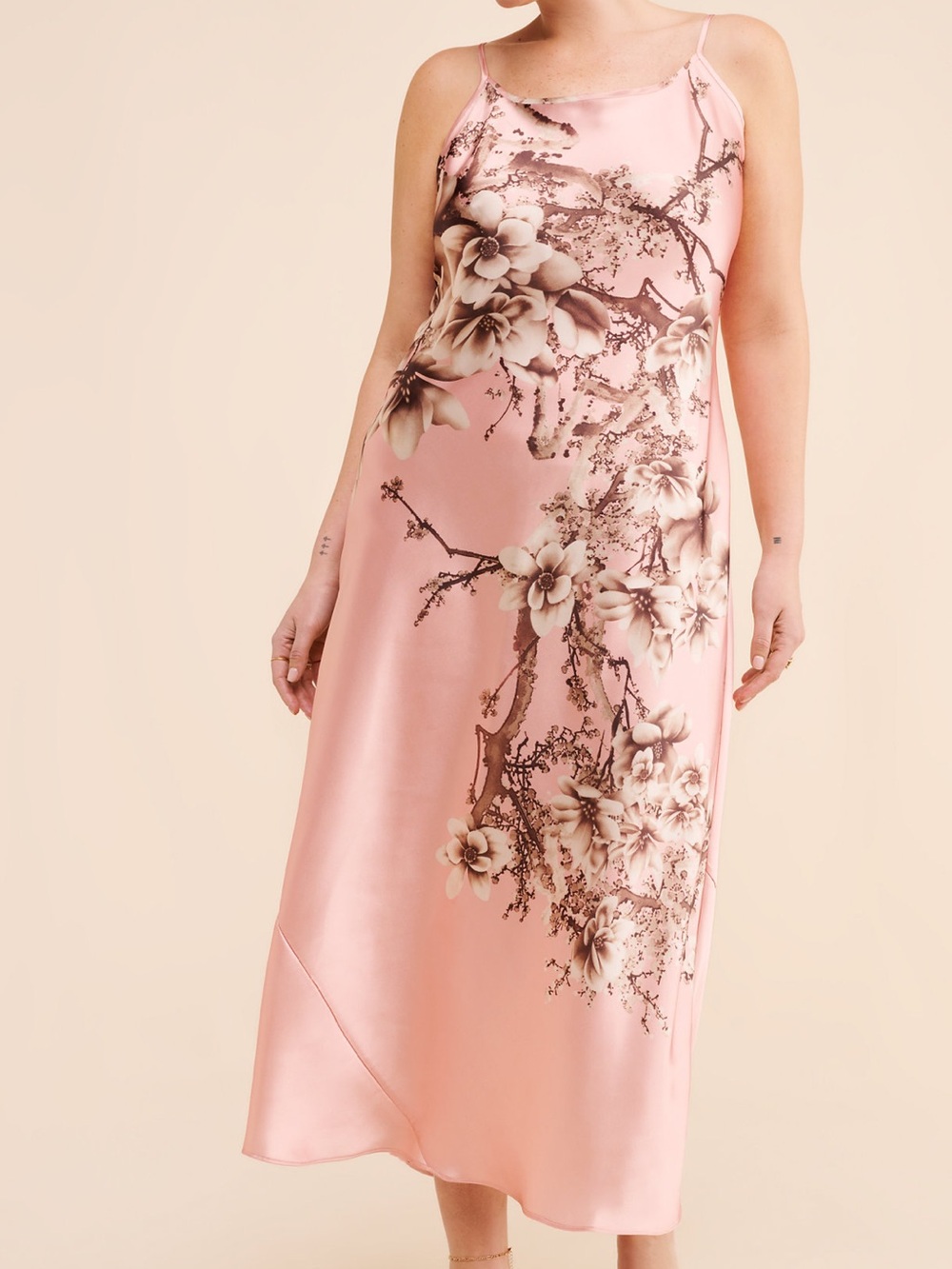 Blush Pink Floral Midi Gin and Jules Anthropologie Harlow Satin Slip Dress